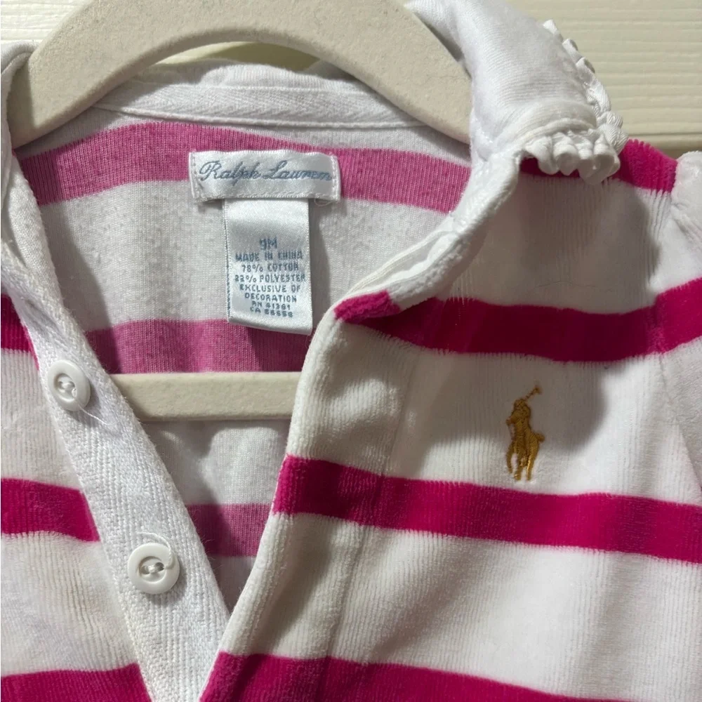 Ralph Lauren Pink and White Striped Footie